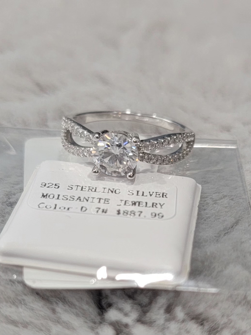 Sterling Silver White Moissanite Solitaire Twist Ring